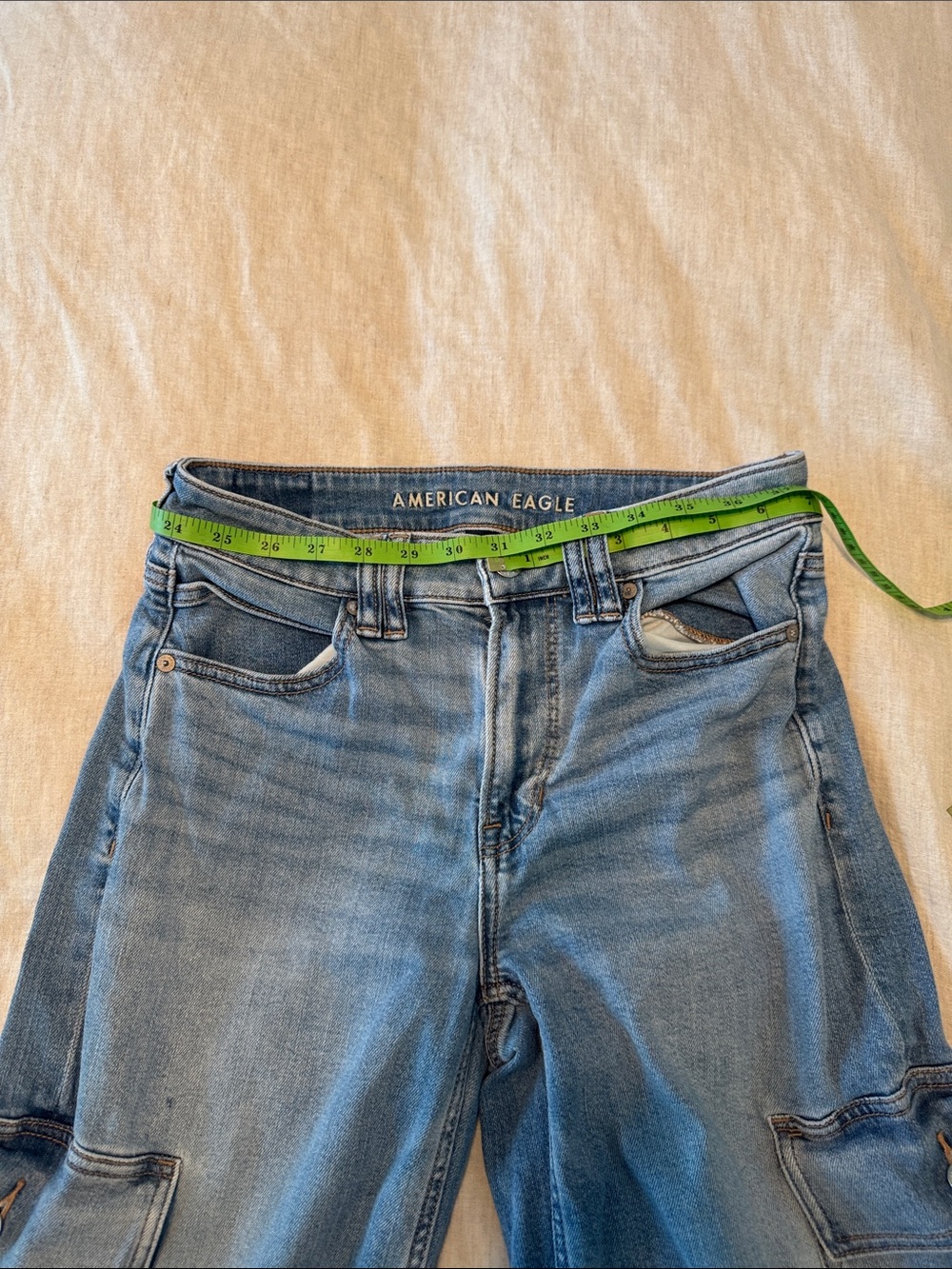 American Eagle Outfitters Light Blue Wide-Leg Cargo Jeans - Picture 8 of 9